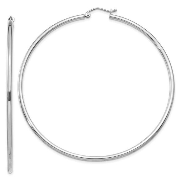 2mm x 65mm 14k White Gold Classic Round Hoop Earrings